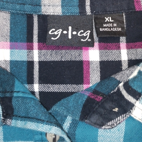 Teal and Black Checkered Shirt with Pink Highlights - Picture 3 of 5